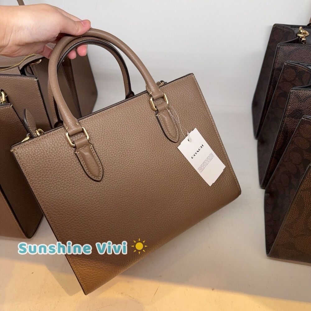 NWT Coach Maggie Small Tote Bag Blocked Signature Canvas CY668 Gold/Dark Stone - Picture 3 of 10